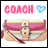 Pixelated 'COACH' text above a pink and beige handbag with a buckle, accompanied by a heart symbol that changes color across frames.