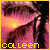 A pixelated close-up of a person's face with dark hair, showing eyes and part of the nose under warm lighting; yellow text 'calleen' appears at the bottom.