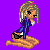 Pixelated character with blonde hair and blue eyes in a crouching pose on a purple background, surrounded by green 'Sexy' text.