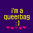 Yellow pixelated text 'i'm a queerbag :]' on dark purple background with pink and magenta asterisks below, two identical frames side-by-side.
