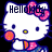 Hello Kitty character with pink bow, orange cheeks, and blue outfit appears in four with partial text overlays