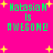 Pixelated text 'Natasia M is AWESOME' in green on bright pink background with yellow stars, two versions of the text differ in punctuation.