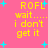 Pixelated text on pink background with cyan stars, displaying 'ROFL wait..... i don't get it' in yellow letters