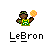 Pixelated character in green and yellow checkered shirt holding orange-yellow pixelated ball, with 'LeBron' text below on gray background.