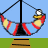 Animated contact sheet showing six frames of a cartoon duck on a swing with striped fabric, set against blue sky and green ground background.
