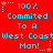 Red background with cyan text repeating 'Committed To A West Coast Man!' and '100%' in a pattern, surrounded by white star icons
