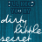 A blue textured background with repeated white cursive text 'dish, little secret' and dark blue block text 'I'LL KEEP YOU MY' in a pattern