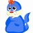 A pixelated cartoon character with blue body and red crest stands next to green text reading "Original Icons .com" on a dark background.