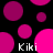 Black background with scattered magenta and pink circles; white text "Kiki" appears in three positions.
