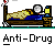 Animated pixel art sequence showing a character transitioning from bed to sitting up, interacting with objects while text labels change.