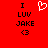 Red background with black text "I LUV JAKE <3" and a white pixelated heart symbol above the left copy of the text.