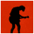 Black silhouette of a person playing guitar against solid red background, transitioning from bent-over stance to horizontal pose