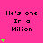 A bright pink background displays repeated text 'He's one In a Million' with varying numbers of green heart symbols below each text block.