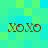 Four identical brown 'XOXO' text icons arranged in a on a pixelated cyan and green checkered background
