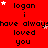 Red background with repeated text "logan i have always loved you" and white stars, some stars change position across frames.