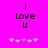 Pixelated text 'I Love U' on bright pink background with five pink hearts below, hearts change color from left to right.