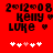 Red background with black text reading '201208 KELLY LUKE' and heart symbols, plus a of white and pink pixelated hearts below