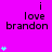 A bright pink background displays repeated text "i love brandon" with cyan heart symbols appearing in clusters at various positions across the image.
