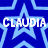 Blue star pattern with white text 'CLAUDIA' on a blue background, featuring light blue stars and pixelated style.