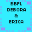Static pixel art with four identical quadrants on cyan background, each containing text and pink decorative elements