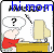 A 50x49 pixel animated contact sheet showing two frames of a cartoon-style buddy icon with text and character elements.