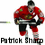Pixelated image of a hockey player in red uniform holding a stick, with text 'Patrick Sharp' below.