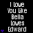 A static digital image displays repeated text and purple heart symbols on a black background with a gray rectangle in the bottom right corner.