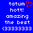 Blue background with white pixelated text reading 'tatum hott! amazing the best (3333333' and a red pixelated heart symbol above 'hott!' on the left side.