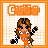 Pixel art contact sheet of a 5-frame animated icon featuring a cartoon girl with orange outfit and black gloves, showing text animation above her.