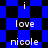 Blue and black checkered background with white text reading 'i love nicole' repeated in a pattern, transitioning from square to diamond-shaped