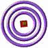 Animated sequence of purple torus rings rotating around a central red and green cube, transitioning from concentric circles to intersecting loops.
