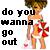 Pixelated static buddy icon featuring a cartoon woman in a swimsuit holding flowers with overlaid text reading "do you wanna go out" on a white background.