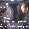 A four- shows two people in a futuristic setting with text overlays reading "I sense a great bond between you," "A bond of trust and respect," and "but also a bond of friendship." The rightmost is blank