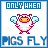 Pixelated pink bird-like character with blue wings and orange beak, standing on white background beneath 'ONLY WHEN' text above and 'MGS FLY' below.
