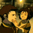 Pixelated image of two characters in a dimly lit setting with text overlays reading "this is for you kimmy" and laughter expressions.