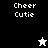 Pixelated 'Cheer Cutie' text appears in white on black, gray, and white backgrounds with a star-shaped figure changing from white to black.