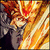 A pixelated static image shows a stylized character with fiery orange and red hair against a gradient background of warm tones.