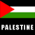 Pixelated icon featuring a red triangle, white stripe, and green stripe above the word 'PALESTINE' in blocky white letters on black background.