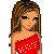 Pixel art contact sheet showing three frames of an animated icon featuring a cartoon woman in red and blue attire with text "I'm in luv!" below the frames.