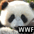 A panda's face appears in four with a black rectangular text box reading 'WWF' in white letters across the center