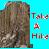 Static pixelated icon with brown textured left section and cyan background right section containing partial text fragments.