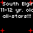 Pixelated text and red starbursts on black background with repeated phrases and numeric text.