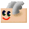 A 6-frame animated contact sheet showing a pixelated cartoon character with changing facial expressions and wing positions on a beige background.