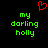 A black background displays two identical green pixelated text phrases with a red heart symbol above them.