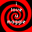 Four identical red and black spiral patterns arranged in a , each containing white text reading 'i love u maggie' in a pixelated font