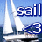 Pixelated image of a sailboat on water with blue sky background, featuring bold text 'sail' and '3' in blue and white.