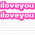 Pixelated text "iloveyou" appears in multiple color variations on a lined background with a gray rectangle.