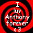 Red and black spiral background with white text reading "I luv Anthony forever <3" arranged in a circular pattern.