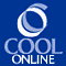 Blue background with white text and symbols including a stylized 'C' logo, Japanese characters, and the words COOL ONLINE.