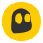 Yellow circular icon with black shape containing two yellow oval eyes on gray background